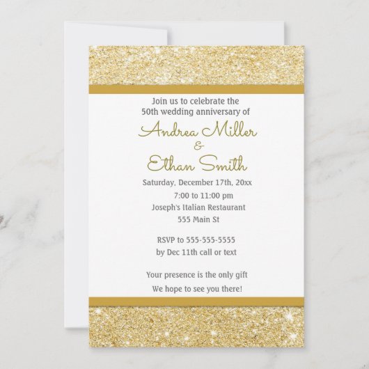 Invitation d'anniversaire de mariage 50 ans Glitte (Devant)