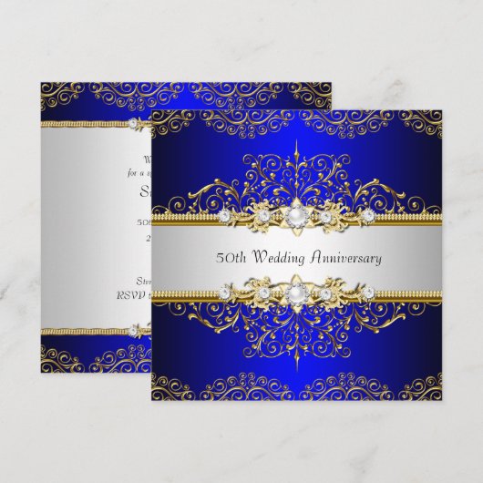 Invitation d'anniversaire de mariage 50 ans Gold B (Devant / Derrière)
