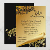 Invitation d'anniversaire de mariage 50 ans Noir & (Devant / Derrière)