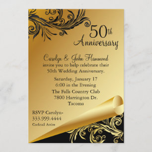 Invitation d'anniversaire de mariage 50 ans Noir &