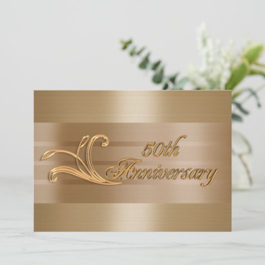 Invitation d'anniversaire de mariage 50 ans or (Debout devant)
