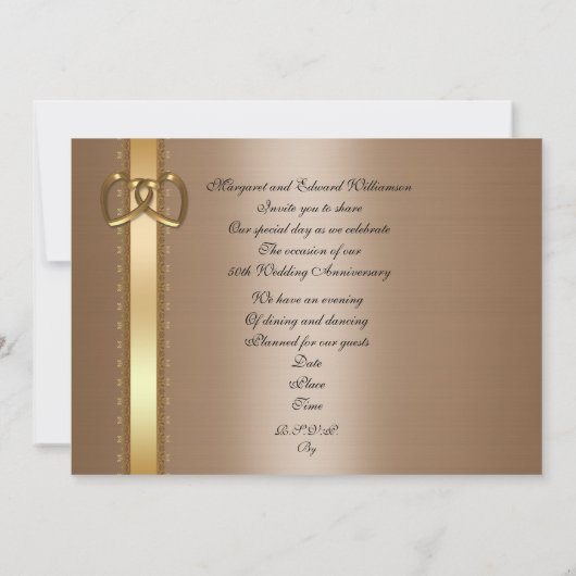 Invitation d'anniversaire de mariage 50 ans or (Dos)