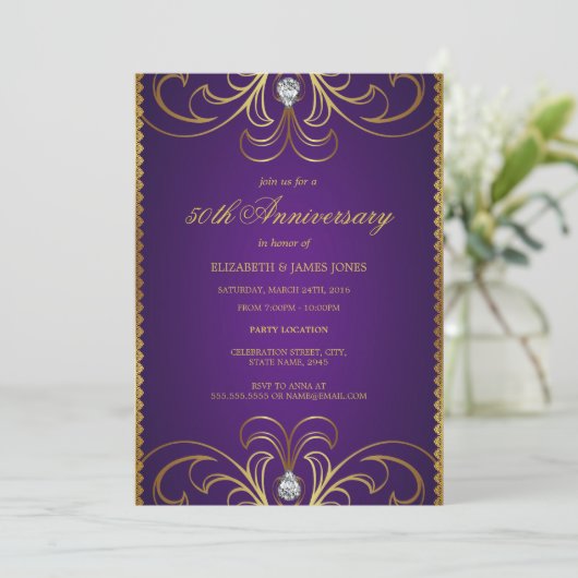 Invitation d'anniversaire de mariage 50 ans Purple (Debout devant)