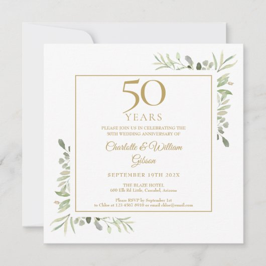 Invitation d'anniversaire de mariage 50 ans Waterc (Devant)