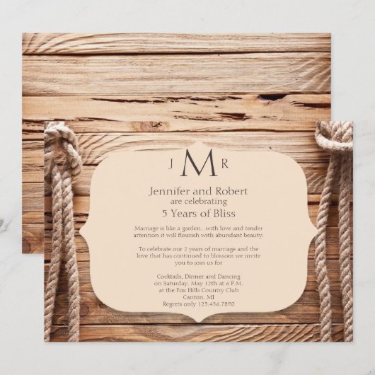Invitation d'anniversaire de mariage 5 ans Love Kn (Devant / Derrière)