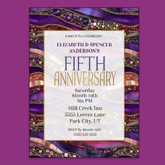 Invitation d'anniversaire de mariage 5 ans Purple 