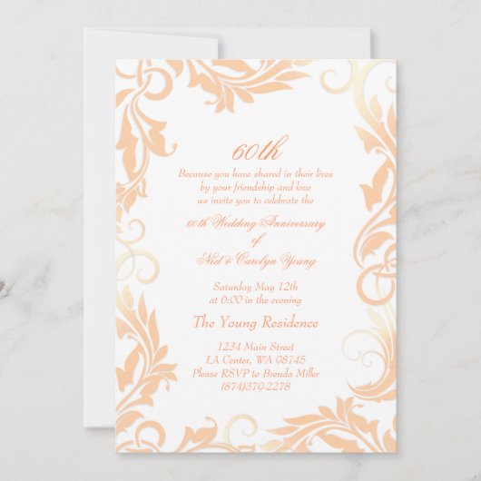 Invitation d'anniversaire de mariage 60 ans Peach (Devant)