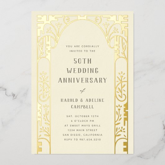Invitation d'anniversaire de mariage à arche en fe (Recto)