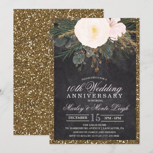 Invitation d'anniversaire de mariage à fleurs d'hi (Devant / Derrière)