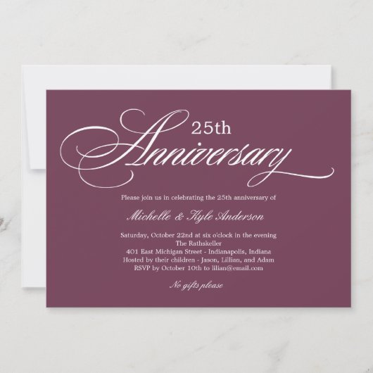 Invitation d'anniversaire de mariage à l'écriture (Devant)