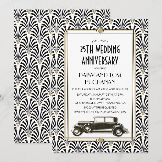 Invitation d'anniversaire de mariage Art Déco Gats (Devant / Derrière)