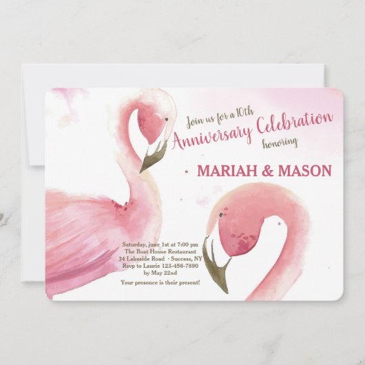 Invitation d'anniversaire de mariage aux Flamants (Devant)