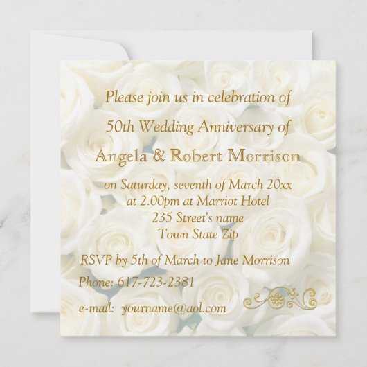 Invitation d'anniversaire de mariage avec des rose (Dos)