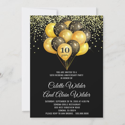 Invitation d'anniversaire de mariage de 10 ans en (Devant)