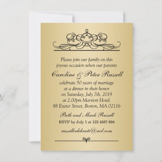 Invitation d'anniversaire de mariage de 50 ans à c (Dos)