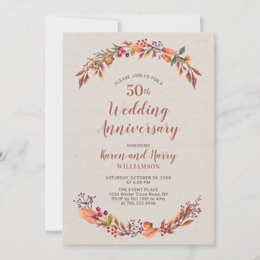 Invitation d'anniversaire de mariage de 50 ans à m (Devant)