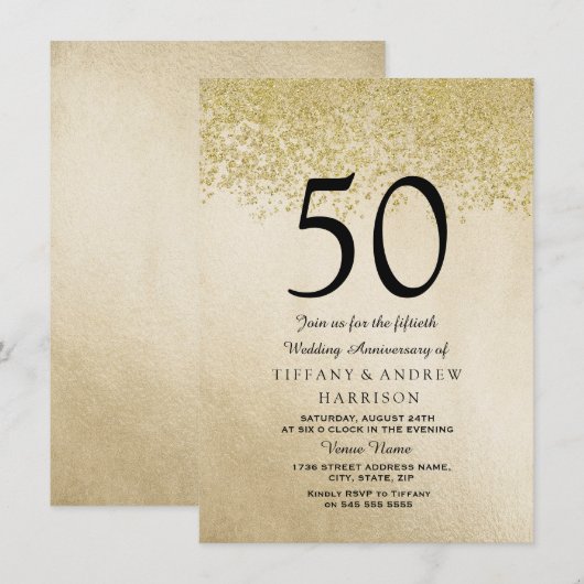 Invitation d'anniversaire de mariage de 50 ans à p (Devant / Derrière)