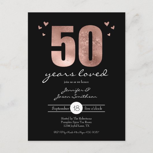 Invitation d'anniversaire de mariage de 50 ans aim (Devant)
