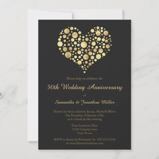 Invitation d'anniversaire de mariage de 50 ans Cœu (Devant)