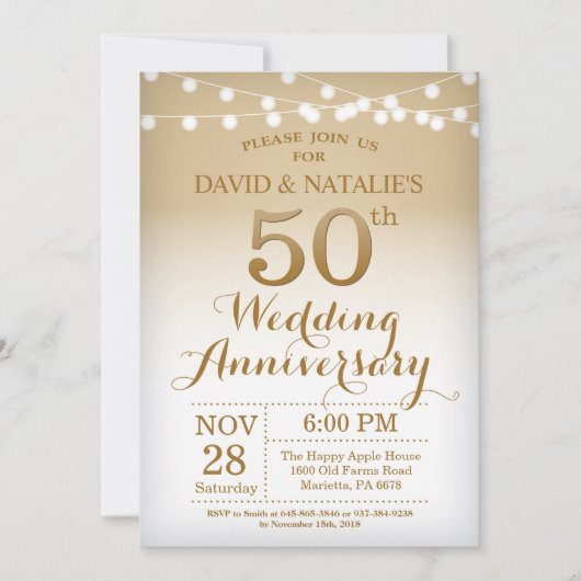 Invitation d'anniversaire de mariage de 50 ans en  (Devant)