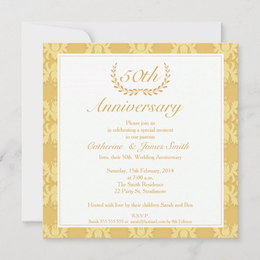 Invitation d'anniversaire de mariage de 50 ans en  (Devant)