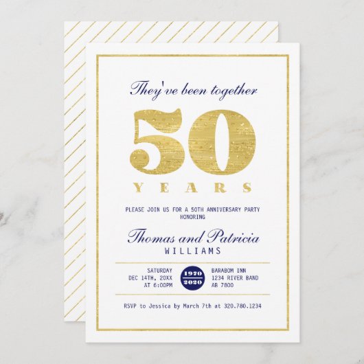 Invitation d'anniversaire de mariage de 50 ans en  (Devant / Derrière)