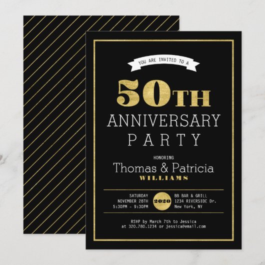 Invitation d'anniversaire de mariage de 50 ans en  (Devant / Derrière)