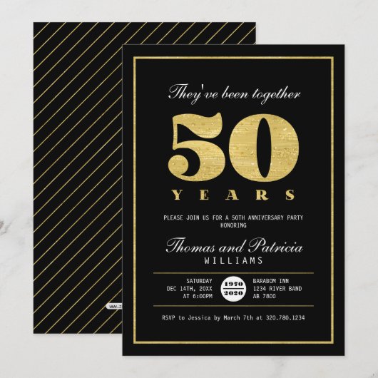 Invitation d'anniversaire de mariage de 50 ans Or (Devant / Derrière)