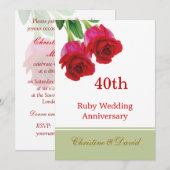 Invitation d'anniversaire de mariage de rubis 40èm (Devant / Derrière)