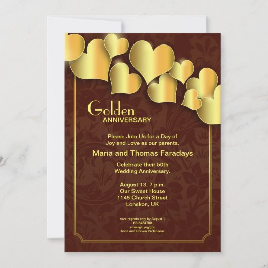 Invitation d'anniversaire de mariage d'or (Devant)