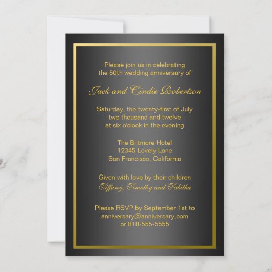 Invitation d'anniversaire de mariage d'or (Dos)