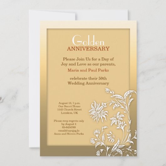 Invitation d'anniversaire de mariage d'or (Devant)