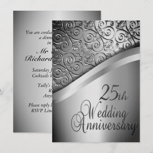 Invitation d'anniversaire de mariage en argent (Devant / Derrière)