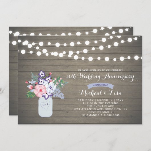 Invitation d'anniversaire de mariage en bois rusti (Devant / Derrière)