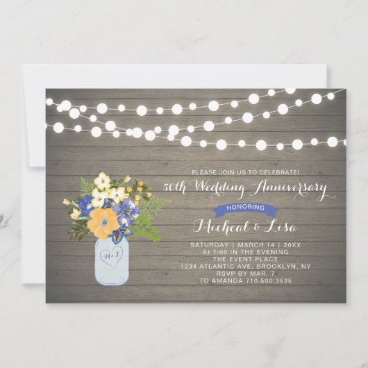 Invitation d'anniversaire de mariage en bois rusti (Devant)