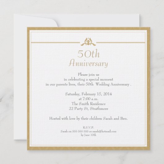 Invitation d'anniversaire de mariage en or (Devant)