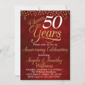 Invitation d'anniversaire de mariage en or rouge r (Devant)