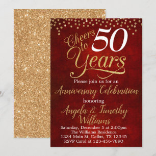 Invitation d'anniversaire de mariage en or rouge r