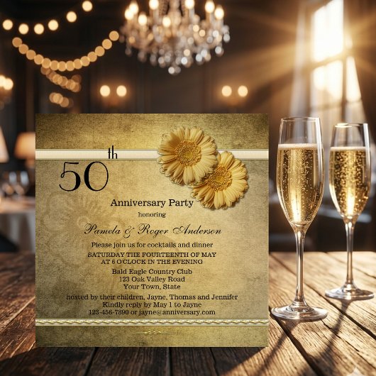 Invitation d'anniversaire de mariage Fleurs de mar