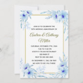 Invitation d'anniversaire de mariage floral bleu o (Devant)