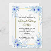 Invitation d'anniversaire de mariage floral bleu o (Devant / Derrière)