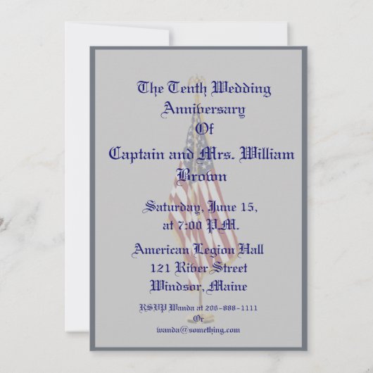 Invitation d'anniversaire de mariage militaire (Dos)