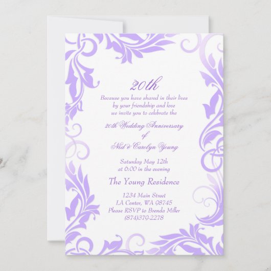 Invitation d'anniversaire de mariage Purple Swirl  (Devant)