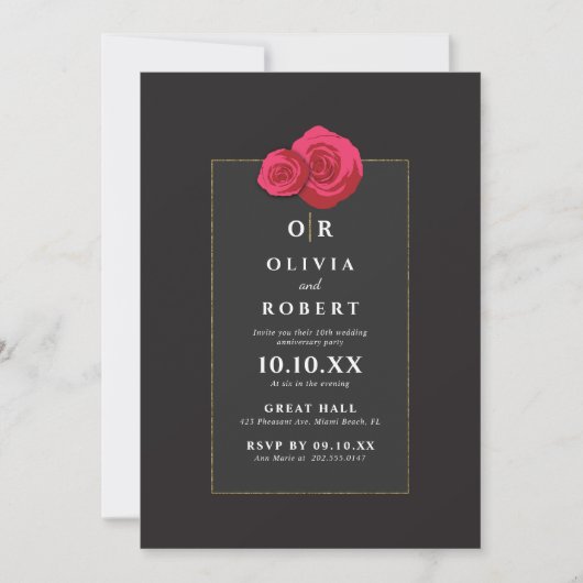 Invitation d'anniversaire de mariage Rose Rouge (Devant)