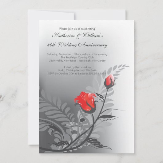 Invitation d'anniversaire de mariage Rose Rouge Él (Devant)