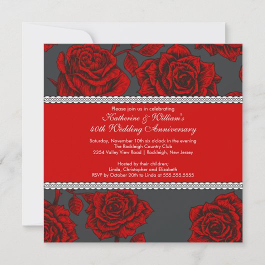 Invitation d'anniversaire de mariage Rose Vintage  (Devant)