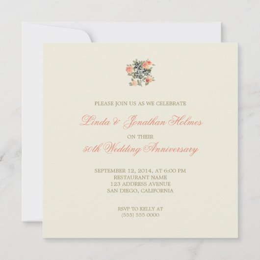 Invitation d'anniversaire de mariage - Roses Vinta (Dos)