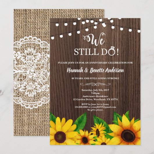 Invitation d'anniversaire de mariage Tournesol rus (Devant / Derrière)