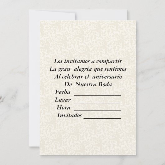 Invitation d'Anniversaire de mariages (Dos)