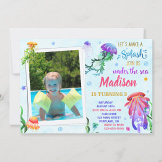 Invitation d'anniversaire de méduses Sous l'invita